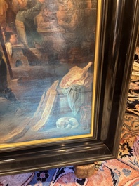 Flemish school, follower of David Teniers (1610-1690): Fun in the inn, oil on panel, 19th C.