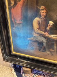 Flemish school, follower of David Teniers (1610-1690): Fun in the inn, oil on panel, 19th C.