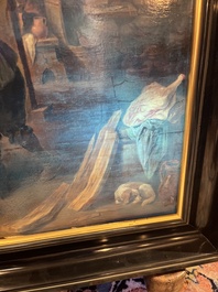 Flemish school, follower of David Teniers (1610-1690): Fun in the inn, oil on panel, 19th C.