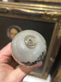 A small Chinese miniature reverse painted glass meiping vase with cranes, 19th/20th C.