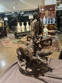 Pierre-Jules M&egrave;ne (1810-1879): Hunting companion with his dogs, brown patinated bronze