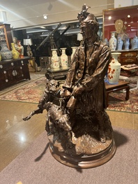 Pierre-Jules M&egrave;ne (1810-1879): Hunting companion with his dogs, brown patinated bronze