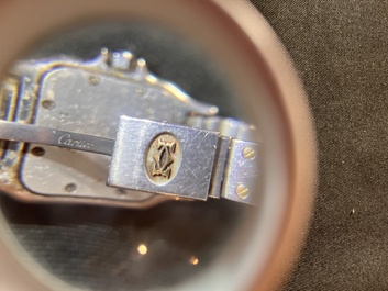 A Cartier Santos Galb&eacute;e yellow gold and steel wristwatch, n&deg;166930, second half 20th C.