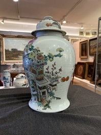 A Chinese qianjiang cai vase and cover with antiquities, 19th/20th C.