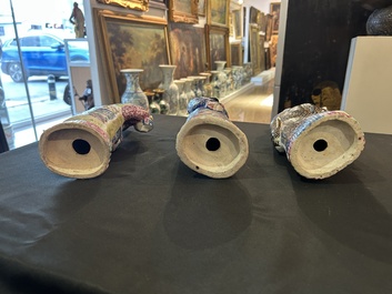 Five Chinese famille rose and blue and white sculptures, 19th/20th C.