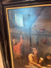 Flemish school, follower of David Teniers (1610-1690): Fun in the inn, oil on panel, 19th C.