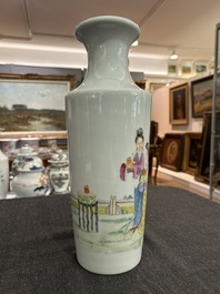 A Chinese famille rose vase with figures in a garden, Qianlong mark, Republic