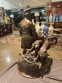 Pierre-Jules M&egrave;ne (1810-1879): Hunting companion with his dogs, brown patinated bronze