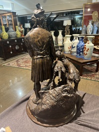 Pierre-Jules M&egrave;ne (1810-1879): Hunting companion with his dogs, brown patinated bronze