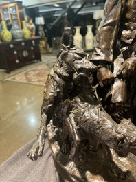 Pierre-Jules M&egrave;ne (1810-1879): Hunting companion with his dogs, brown patinated bronze