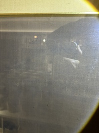 Chinese school: A blind beggar with a dog, ink and colours on silk, probably Ming