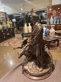 Pierre-Jules M&egrave;ne (1810-1879): Hunting companion with his dogs, brown patinated bronze