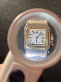 A Cartier Santos Galb&eacute;e yellow gold and steel wristwatch, n&deg;166930, second half 20th C.