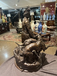 Pierre-Jules M&egrave;ne (1810-1879): Hunting companion with his dogs, brown patinated bronze