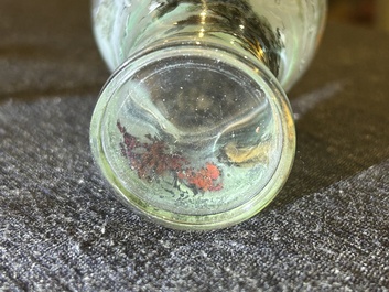 A small Chinese miniature reverse painted glass meiping vase with cranes, 19th/20th C.