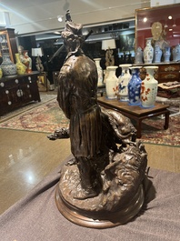 Pierre-Jules M&egrave;ne (1810-1879): Hunting companion with his dogs, brown patinated bronze