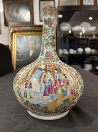 A Chinese Canton famille rose bottle vase, 19th C.