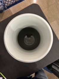 A Chinese famille rose rouleau vase with immortals in a garden, Qianlong mark, 20th C.