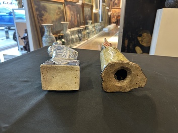 Five Chinese famille rose and blue and white sculptures, 19th/20th C.