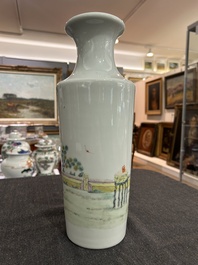 A Chinese famille rose vase with figures in a garden, Qianlong mark, Republic