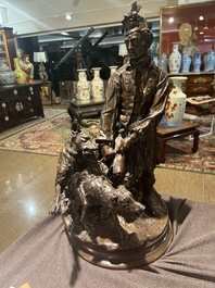 Pierre-Jules M&egrave;ne (1810-1879): Hunting companion with his dogs, brown patinated bronze