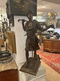 Emile Pinedo (1840-1916): 'Arabe en marche' (Arab on the march), brown patinated bronze