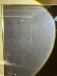 Chinese school: A blind beggar with a dog, ink and colours on silk, probably Ming