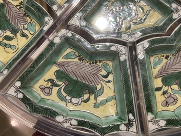 A Chinese verte biscuit sweetmeat or rice table set with floral design, Kangxi