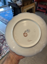 A S&egrave;vres porcelain plate with a view on Perpignan and a Rose Pompadour ground dish, 19th/20th C.