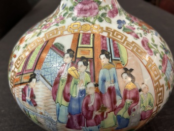 A Chinese Canton famille rose bottle vase, 19th C.