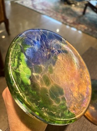 Johann Loetz (1880-1940, attributed to): A pair of multi-coloured funnel-shaped glass 'Papillon' vases, 20th C.