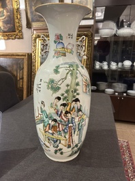 A Chinese famille rose double narrative design vase, 19th/20th C.