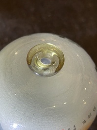 A small Chinese miniature reverse painted glass meiping vase with cranes, 19th/20th C.