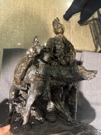 Pierre-Jules M&egrave;ne (1810-1879): Hunting companion with his dogs, brown patinated bronze