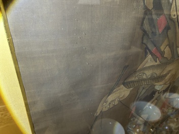 Chinese school: A blind beggar with a dog, ink and colours on silk, probably Ming