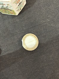 A Chinese hexagonal famille rose 'magpies and butterflies' teapot and cover, Tongzhi mark and of the period