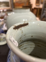 A Chinese blue and white sleeve 'water landscape' vase, 19th C.