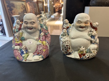 A varied collection of Chinese famille rose sculptures, 19th/20th C.