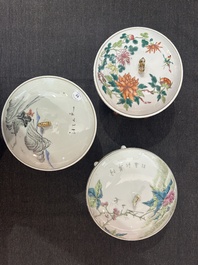 Three Chinese famille rose and qianjiang cai warming bowls and covers, 19th/20th C.