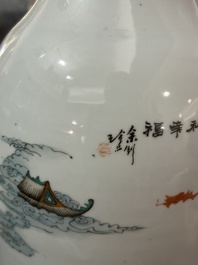 A Chinese famille rose double narrative design vase, 19th/20th C.