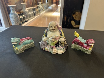 A varied collection of Chinese famille rose sculptures, 19th/20th C.