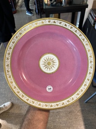 A S&egrave;vres porcelain plate with a view on Perpignan and a Rose Pompadour ground dish, 19th/20th C.