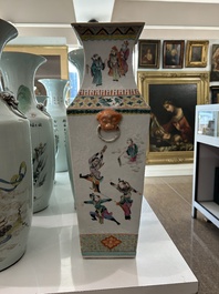 A square Chinese famille rose 'warriors' vase, 19th C.