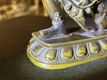 A Sino-Tibetan gilt bronze 'Mahakala' sculpture with polychrome design, 19th/20th C.
