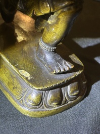 A Sino-Tibetan gilt bronze 'Mahakala' sculpture with polychrome design, 19th/20th C.