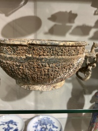 Two Chinese ritual bronze 'ding' and 'gui' food containers, possibly Warring States Period