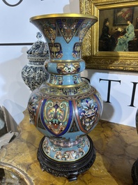 A pair of Chinese cloisonn&eacute; 'taotie masks' vases, 20th C.