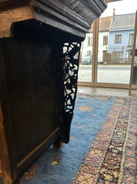 A Chinese wooden altar cabinet ('jia tang gui') with openworked ends, Guangdong/Fujian, late Qing/Republic