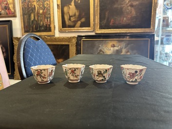 Six Chinese famille verte 'Kylin' saucers and four cups, Kangxi