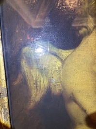 Flemish school, follower of Antonio Allegri da Correggio (1489-1534): Reading Amor, oil on board, 17th C.